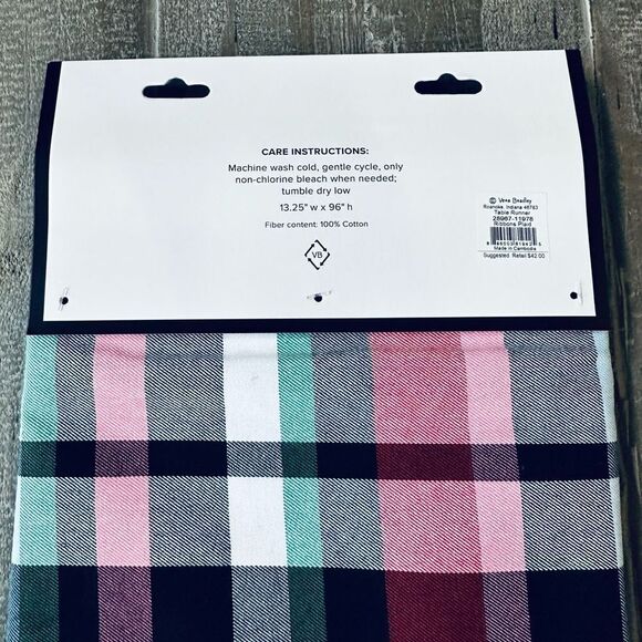 Vera Bradley Ribbons Plaid Reversible Table Runner - Picture 3 of 3